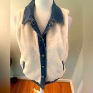 Carole Christian denim & faux sheep vest, size M